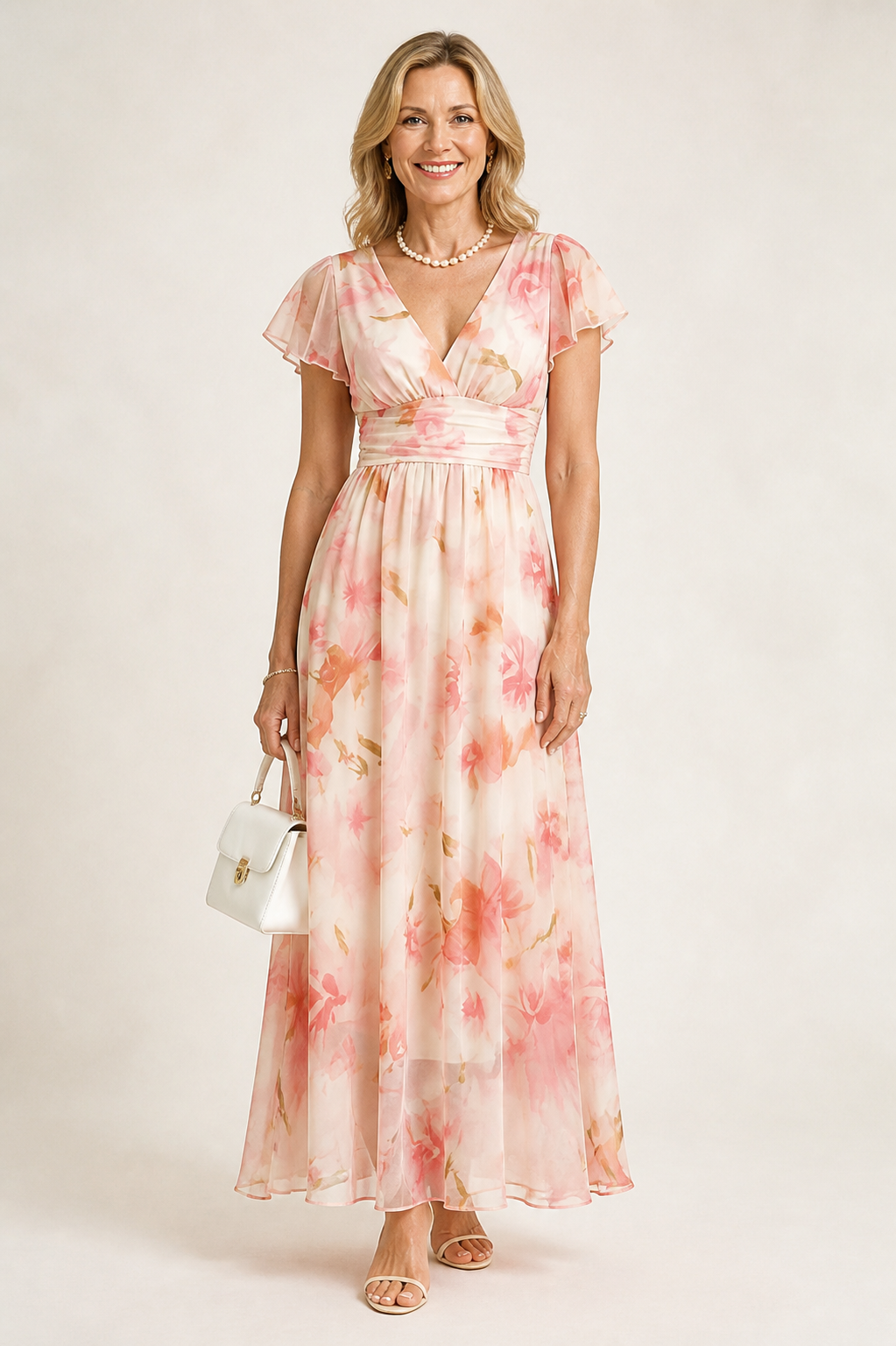 Vestido largo con mangas de volantes