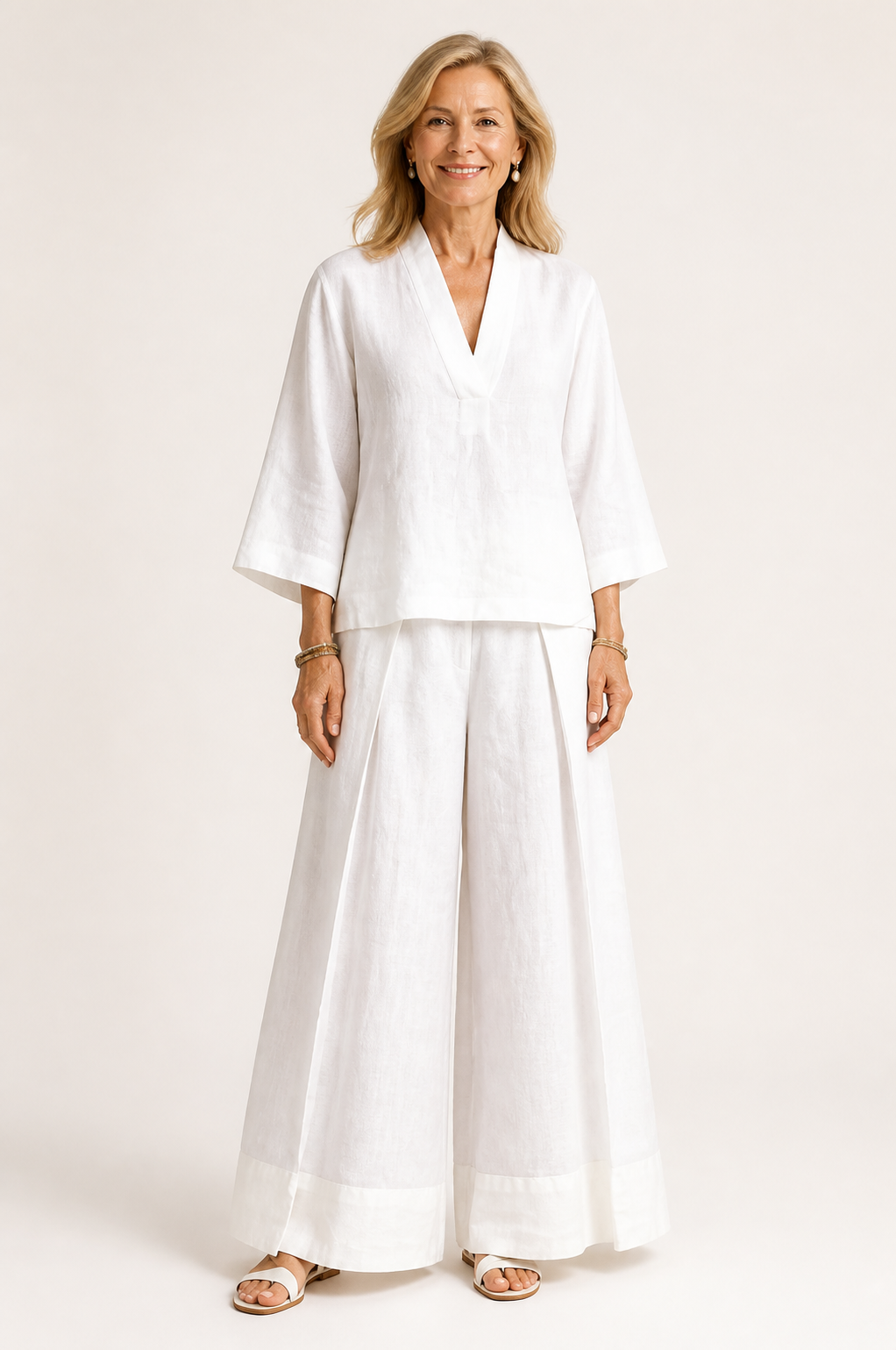 Conjunto de Pantalones de Pierna Ancha con Escote en V