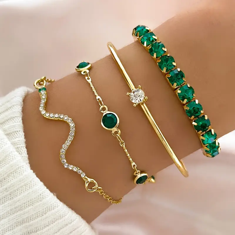 Set de pulseras de zirconia verde vintage