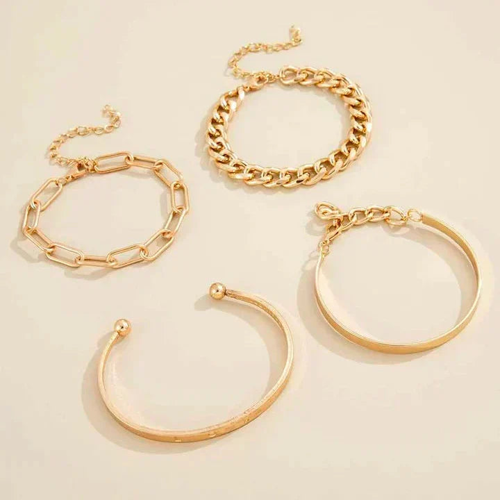 Juego de pulseras doradas modernas