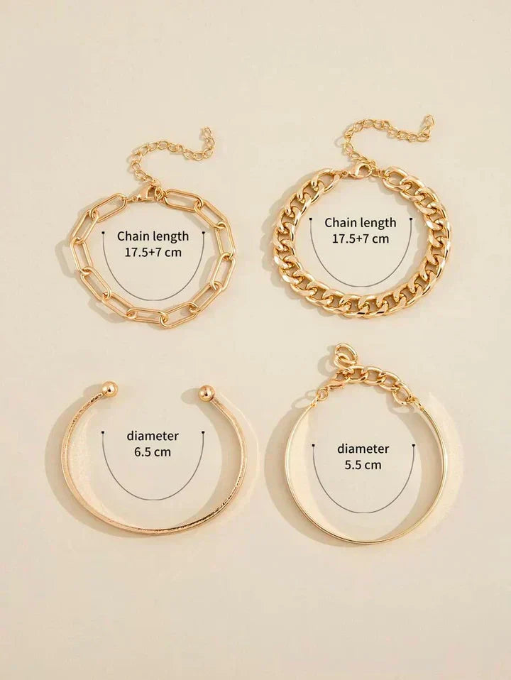 Juego de pulseras doradas modernas